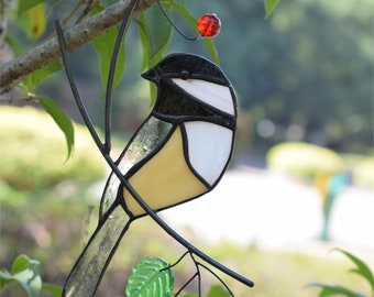 Chickadee stained glass window hangings birds stained glass suncathers for home decor Mothers day gift