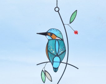 Kingfisher stained glass window hangings birds stained glass suncathers for home decor christmas gift