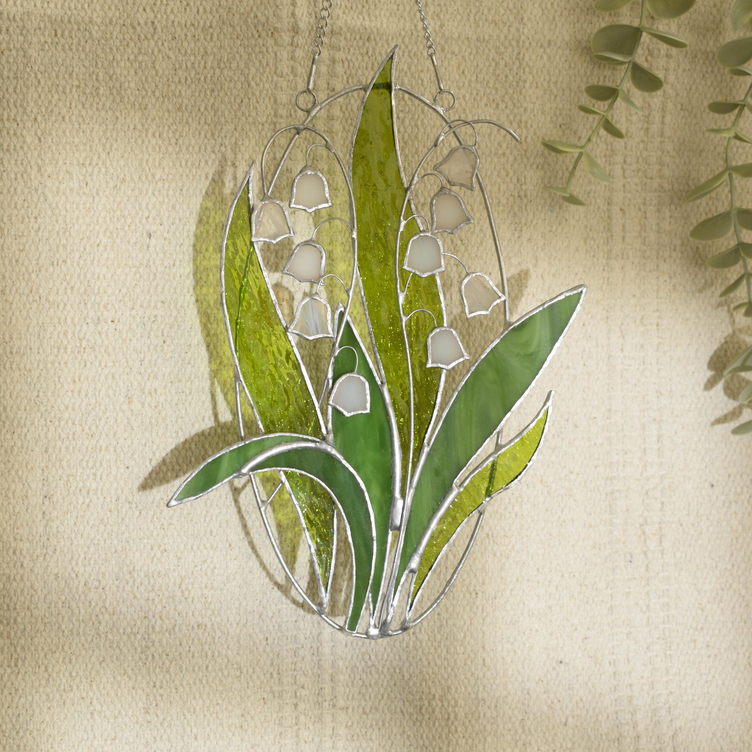Lily of the Valley Stained Glass Suncatcher, White Flower Art for ...