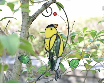 Goldfinch bird stained glass window hangings suncathers for home decor Mothers day gift