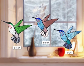 Hummingbirds stained glass window hangings birds stained glass suncathers for home decor mother&#39;s day gift
