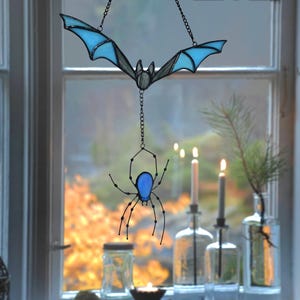 Stained Glass Spider & Bat Suncatcher - Halloween Window Decor