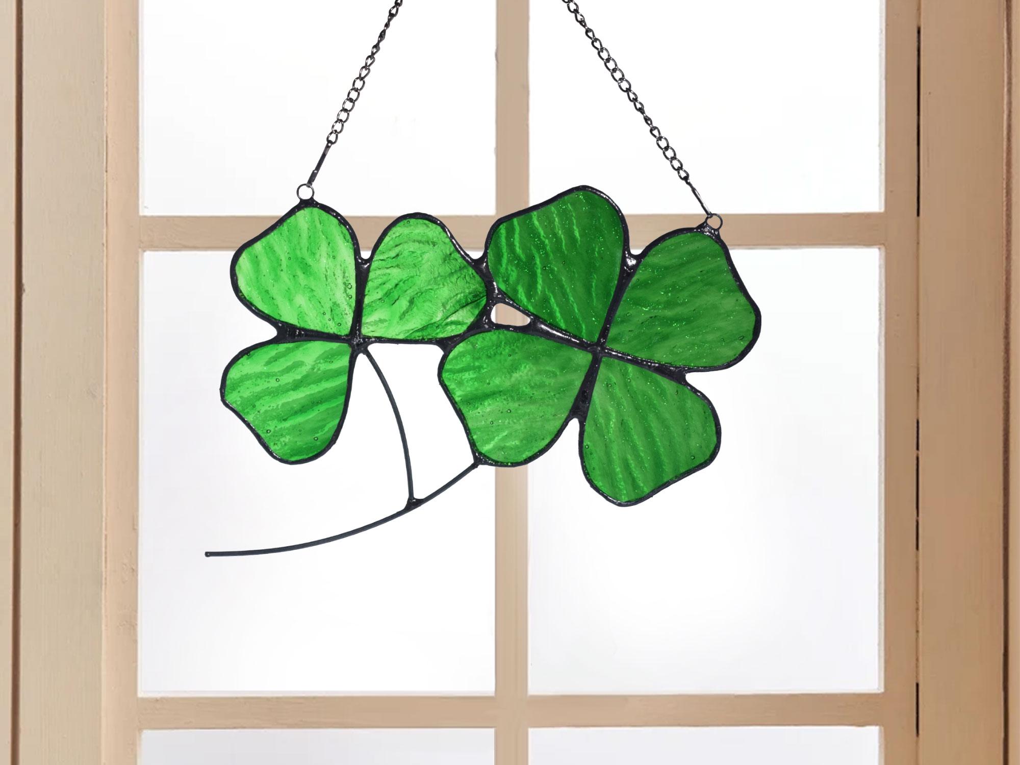 Four Leaf Clover Stained Glass Suncatcher, Handmade Lucky Clover Window ...