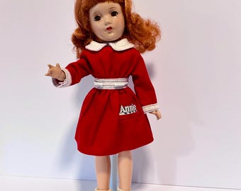 Vintage 15" Red Hair Doll: Amber Eyes, "Annie" Dress