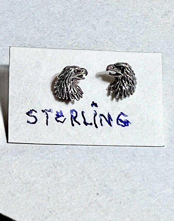 Eagle head sterling silver stud post earrings - image 2