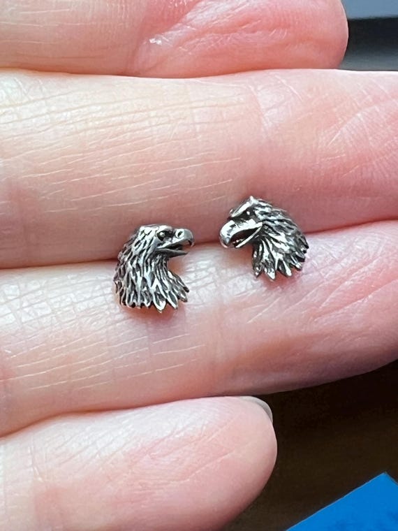 Eagle head sterling silver stud post earrings - image 5