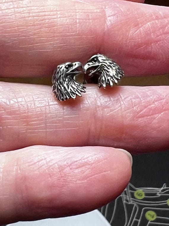 Eagle head sterling silver stud post earrings - image 4