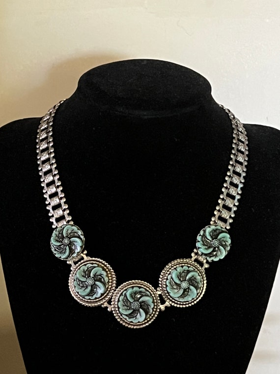 Art Deco Turquoise necklace, turquoise color flowe