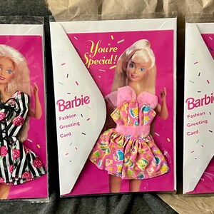 Vintage 1994 Barbie Fashion Greeting Cards with Dress - Lot of 3