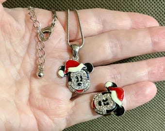 Disney Mickey Mouse Christmas necklace and ring set