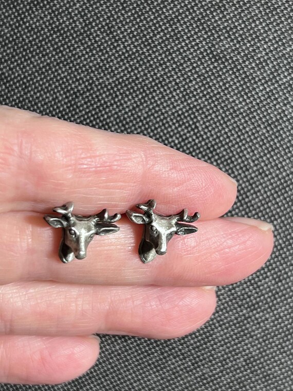 Deer Head Sterling Silver stud post earrings - image 2