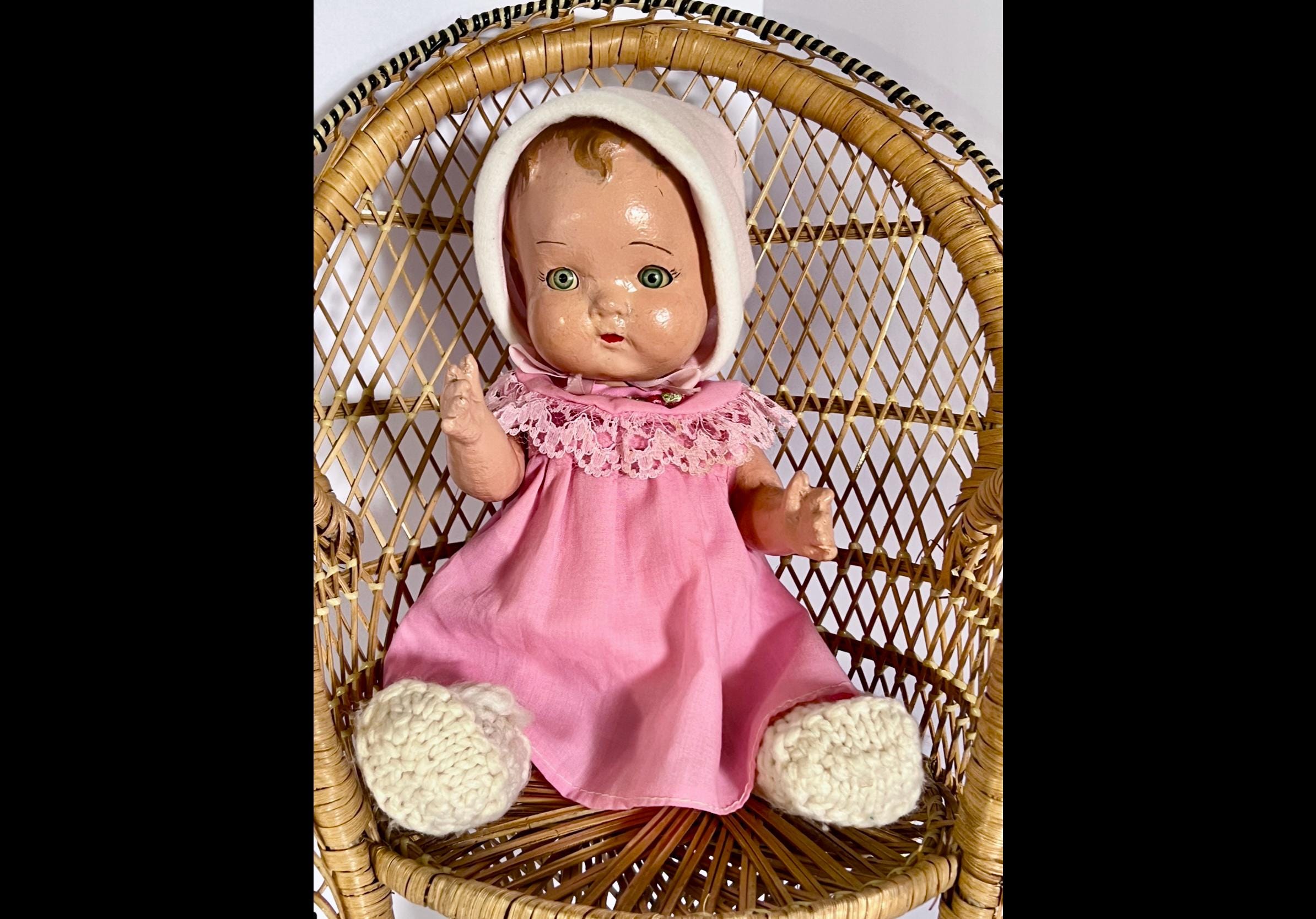 12” composition vintage baby doll, green eyes, refurbished vintage 12” baby doll, Vintage 12” composition baby doll