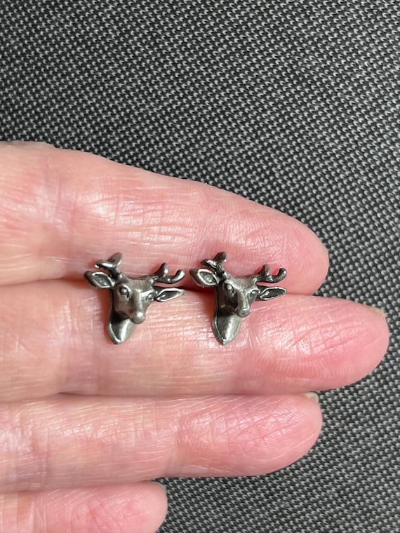 Deer Head Sterling Silver stud post earrings - image 1