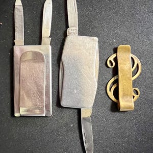 Vintage Money Clip Lot: Zippo Knife, Copper &#39;S&#39; Clip, GE Stainless Steel