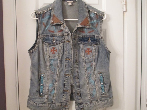 denim and leather vest