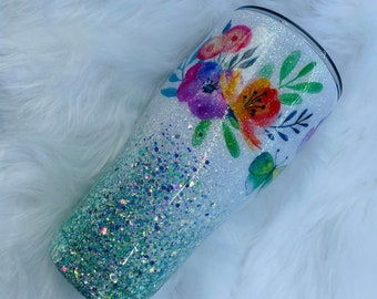 Floral Butterfly Glitter Tumbler Cup / Custom Epoxy Tumbler 30 oz
