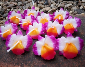 30x small Purple Orchid floating candles 3.5cm size