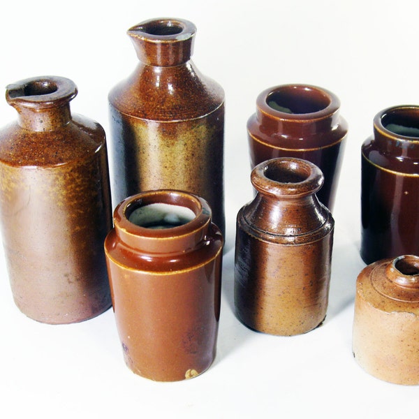 Brown Clay Ceramic Jar Lot, Instant Collection, Vases, Ink Pots, Decor Accents, Pencil Holders