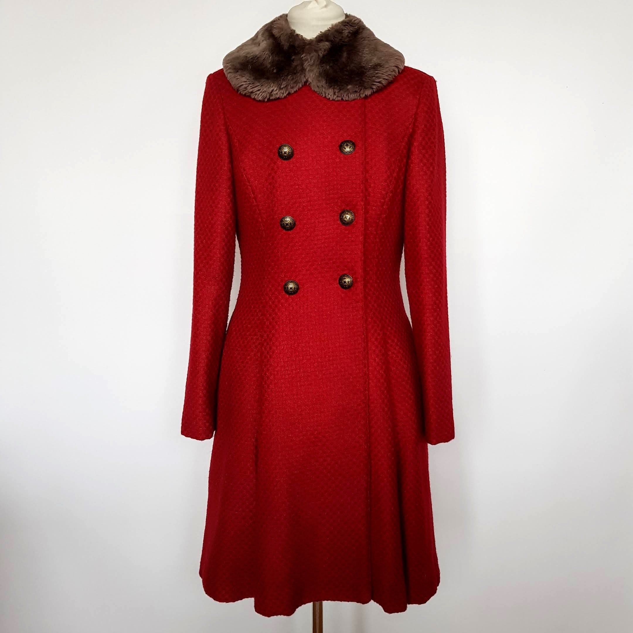 Wine red winter coat in a UK size 10 US size 6