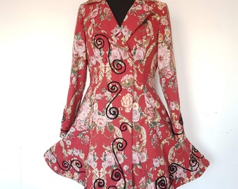 Baroque, steampunk, flared floral chintzy designer fabric jacket in a UK size 14 /US 10.