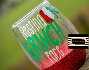 Resting Grinch Face Wine Glass