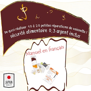 0.3g Poudre D&#39;argent Véritable: Kit de réparations Kintsugi et manuel d&#39;instructions en Français, Kintsukuroi, Sécurité de la nourriture