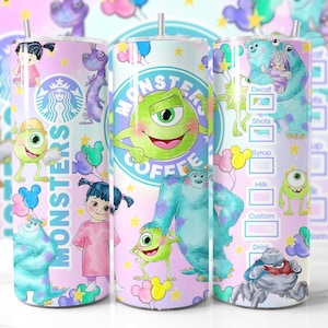 Monsters Tumbler Wrap, 20oz Straight Skinny Wrap, Monster Cartoon Sublimation Design, Monster Watercolor Sublimation Design Digital Download