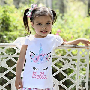 Unicorn Face Flutter Shirt Personalized Flutter Sleeve Unicorn Shirt Pom Pom Outfit Shorts Birthday Shirt Girl Shirt Monogram Spring Flowers