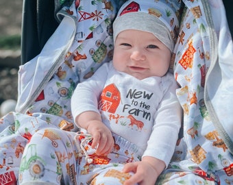 New to the Farm Outfit Boy Farming Bodysuit Pants Hat Blanket Barn Baby Coming Home Outfit Future Farmer New to the Farm Outfit