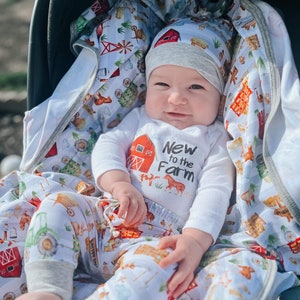 New to the Farm Outfit Boy Farming Bodysuit Pants Hat Blanket Barn Baby Coming Home Outfit Future Farmer New to the Farm Outfit