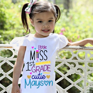 Personalized 1st Grade Cutie Shirt Flutter Sleeve First Grade First Day of School Black Raglan School Shirt Pencil Ruler Shirt Girl
