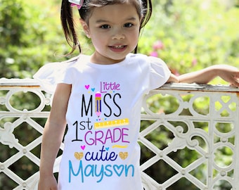 Personalized 1st Grade Cutie Shirt Flutter Sleeve First Grade First Day of School Black Raglan School Shirt Pencil Ruler Shirt Girl