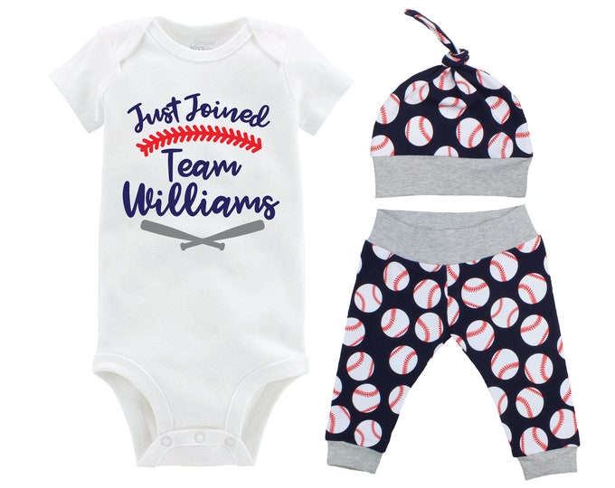 Bodysuit and Knot Hat Set Can be Personalized Infant Boy/'s or Girl/'s Baseball Pants Coming Home Outfit