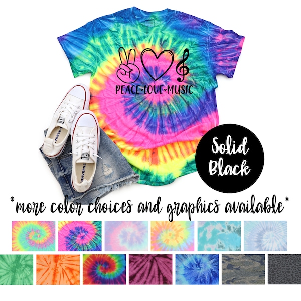 Peace Love Music Tie Dye Shirt Solid Vinyl Music Shirt Tie Dye Peace Love Music Shirt Music Lover Tee Piano Lover Shirt Music Note Tee