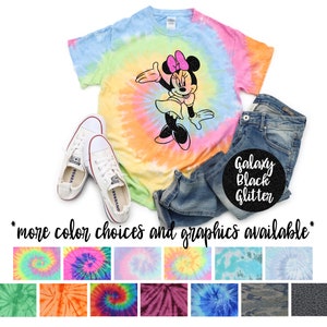 Minnie Tie Dye Vacation Bright Bow Mouse Shirt Galaxy Bright Black Glitter Vinyl Toddler Youth Adult Pastel Tie Dye Neon Rainbow Tie Dye
