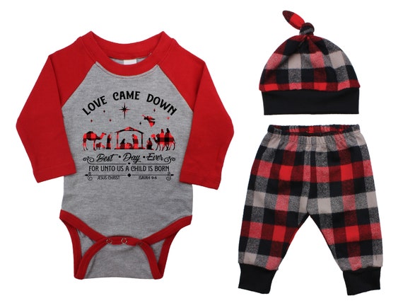 Love Came Down Christmas Raglan Outfit Bodysuit Manger Scene Jesus