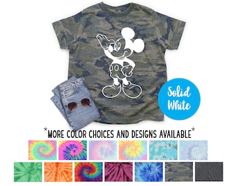Mickey Camo Shirt Solid Weiß Vinyl Kleinkind Jugend Erwachsene Camouflage Reise Passende Familie T-Shirt Maus T-Shirt Camo