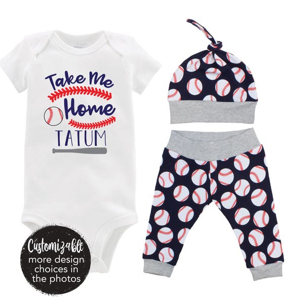 Baby Baseball Outfit: Going Home Set - Bodysuit, Hat & Blanket