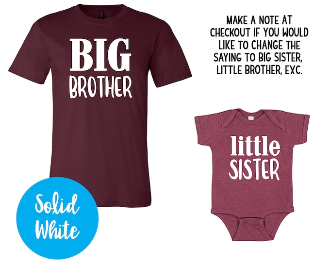 Big Brother Little Sister Matching Tees Personalizable Maroon Shirt Solid Black Vinyl Boy Girl Shirts Unisex Tees Sibling Matching