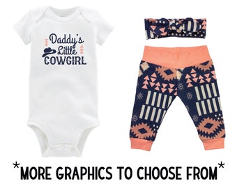 Daddy's Little Cowgirl Outfit Aztec Rodeo Pant Headband Girl Boots Horse Rodeo Outfit Blue Coral Going Coming Home Outfit Baby Infant