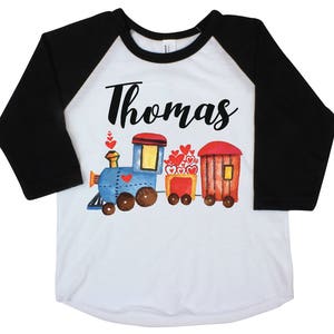 Boy Valentine Shirt Bodysuit Red Raglan Train Heart Shirt Valentine&#39;s Day Boy Shirt Boy Baby Boy Bodysuit Boy Raglan