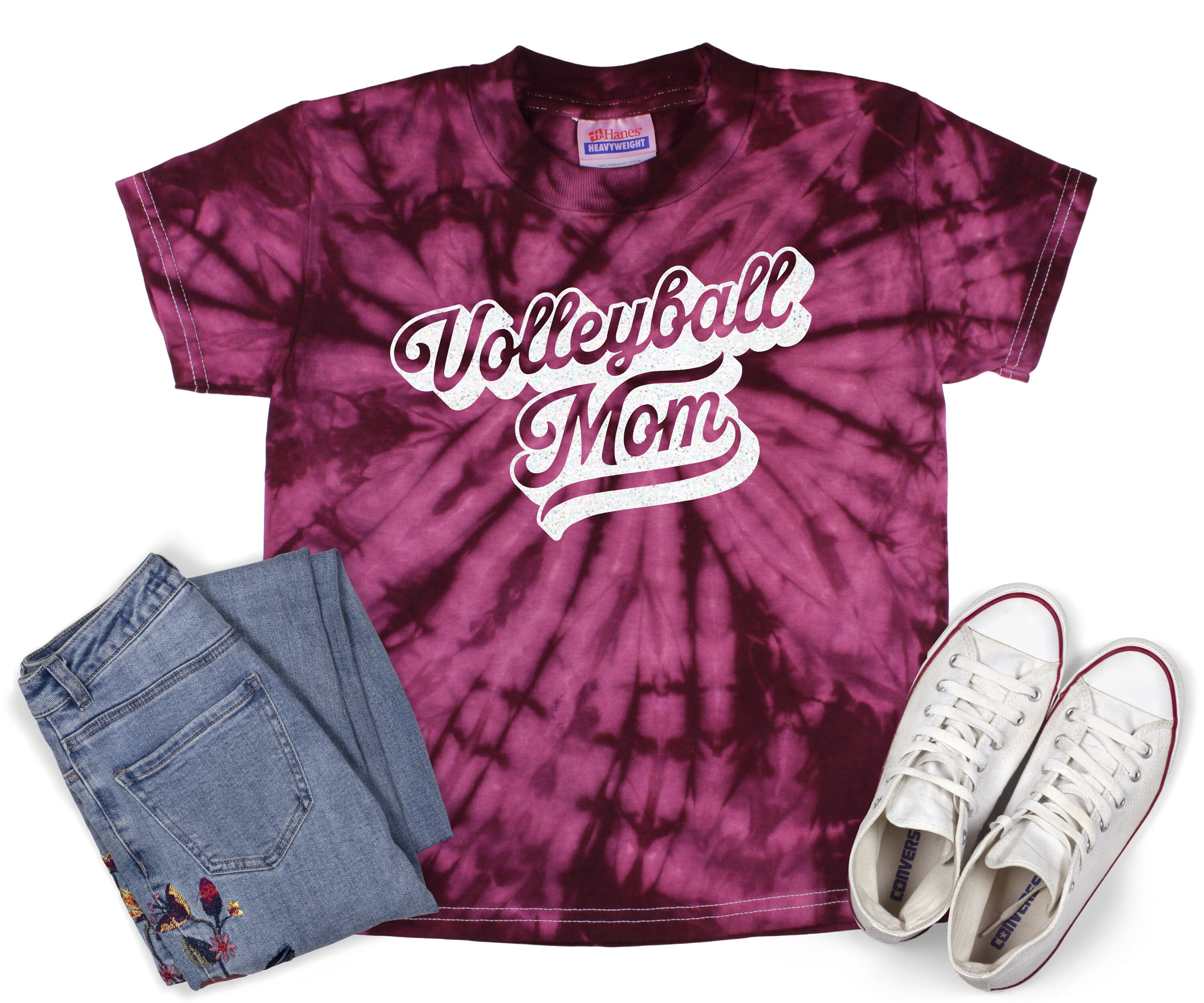 Volleyball Mom Neon Pastel Tie Dye Shirt Galaxy Bright Black Glitter Vinyl  Mom Vball Shirt Women's Tie Dye Volleyball Mom Shirt