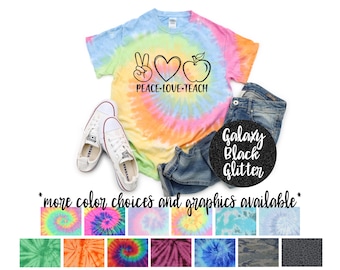 Peace Love Teach Tie Dye Shirt Glitter Vinyl Teacher Life Shirt Tie Dye Peace Love Teach Shirt Book Teacher Lover Shirt Teach Life Tee