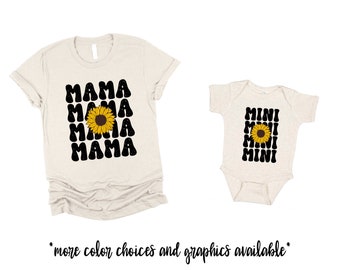 Mama en Mini Zonnebloem Matching Shirts Leopard Print Rainbow Heart Tee Bodysuits Mama en ik Matching Mom Dochter Groen Blauw Roze Paars