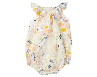 Baby Romper Toddler Romper Wild Flower Baby Romper Mustard Floral Romper Modern Baby Romper Flutter Sleeve Romper Knit Romper