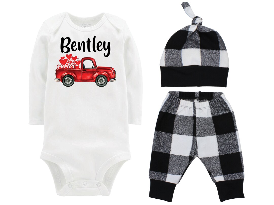 Baby Boy Valentine's Day Heart Truck Personalized Outfit Etsy