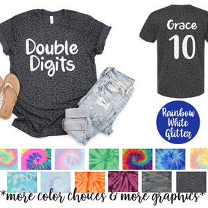 Double Digits Leopard Shirt Glitter Vinyl Neon Rainbow Birthday Girl Shirt Birthday Party Shirt Girl Birthday Tween Birthday Shirt