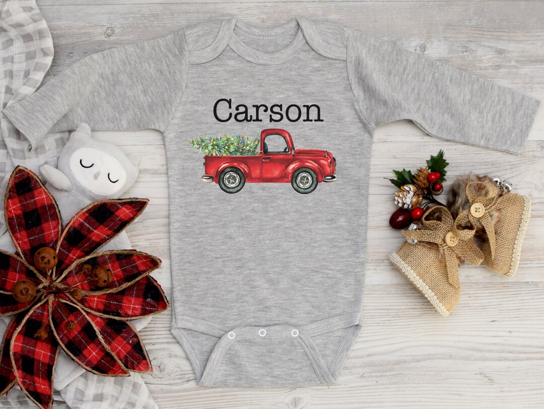Boy Christmas Shirt Red Truck Christmas Lights Tree Personalized Red