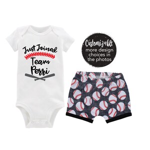 Boy Baseball Baby Shorts Outfit Going Coming Home Outfit Take Me Home Personalized Baby Gray Red Black Gray Baseball Boy Baby Gift Summer