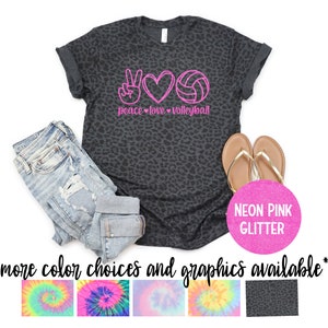 Peace Love Volleyball Shirt Pink Glitter Vinyl Sport Lover Shirt Peace Love Volleyball Fan Shirt Sport Fan Tee
